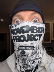 Scott wearing the "Rube Goldberg" buff that Naomi had printed